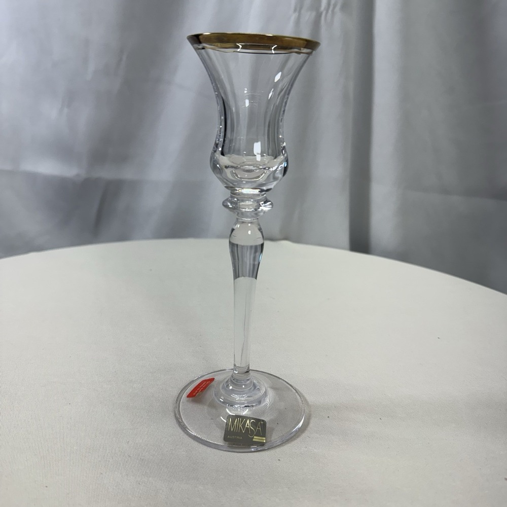 One (1) MIKASA‎ Jamestown Crystal Candlestick Gold Trim Single Candle Holders
